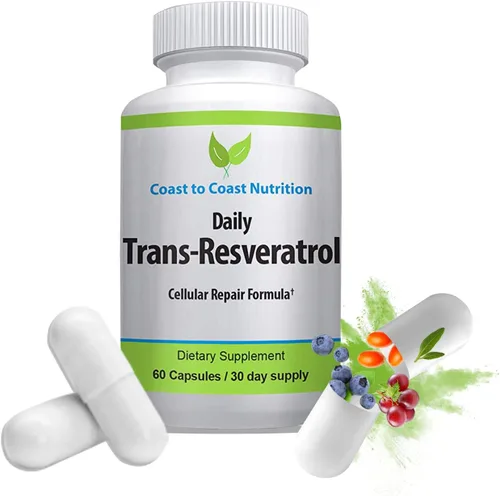 Suplemento Trans Resveratrol - Cápsulas orgánicas - Suplementos para mujeres y hombres, antioxidante natural, suplemento de polifenoles - 60