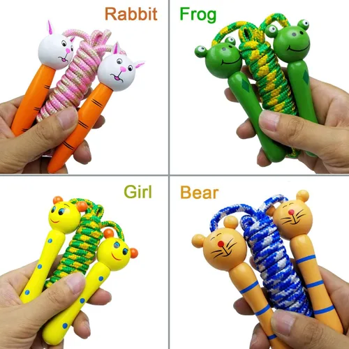 Miniatura 6 de Paquete de 4 cuerdas de saltar con asas de madera para niños, cuerda de saltar ideal para niños y estudiantes, actividades divertidas al aire libre