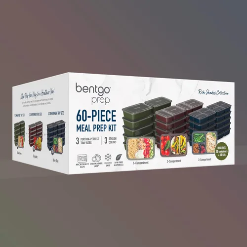 Miniatura 8 de Bentgo Prep Kit de preparación de comidas de 60 piezas, recipientes de alimentos reutilizables PFAS y sin BPA, 1 compartimento, 2 compartimentos y 3