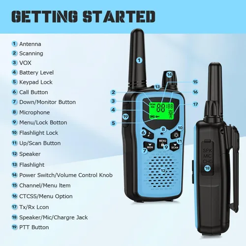 Miniatura 7 de Walkie talkies recargables para adultos walkie talkies de largo alcance, 22 canales FRS de 2 vías radios Walky Talky con linterna LED para escalada