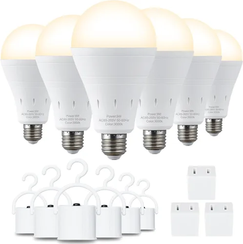 Miniatura 14 de DEBAOBULB Paquete de 10 bombillas de emergencia recargables, bombilla LED alimentada por batería, 3000 K, cálida E26, 120 voltios, 9 W, 60 W, Blanco
