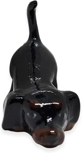 Miniatura 7 de WitnyStore Pequeña figura de perro salchicha olfateando negro de 1½ pulgadas de largo, figuras de cerámica pintadas a mano en miniatura