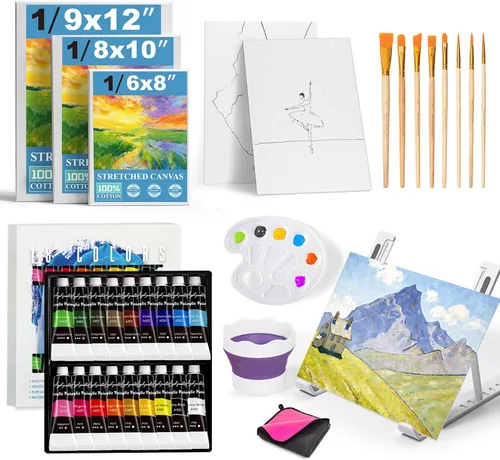 Miniatura 8 de Juego de Pintura Whalsure, Juego de Pintura Acrílica para Niños y Adultos - Suministros de Pintura con 18 Pinturas Acrílicas, 8 Pinceles de Pintura