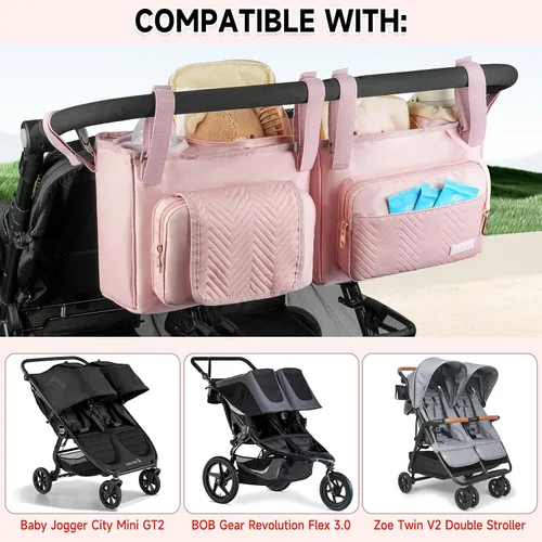 Miniatura 2 de Carrito doble para cochecito compatible con Bob Duallie, Baby Jogger City Mini Gt2 y Zoe Twin V2, consola doble para cochecito con bolsa enfriadora