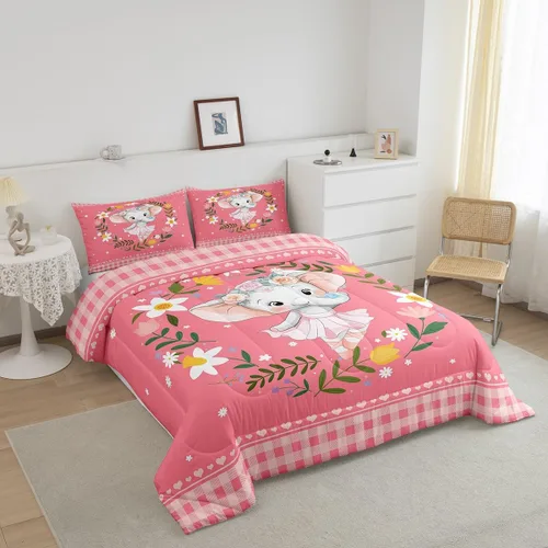 Miniatura 2 de Erosebridal Juego de ropa de cama de elefante de dibujos animados, edredón de animales de la selva, edredón de plumón para niña de ballet, bonito
