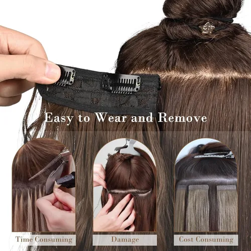 Miniatura 5 de REECHO Extensiones de cabello, 4 extensiones de cabello con clip, HE001, extensiones de cabello sintético suave natural para mujer, rubio claro