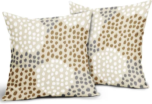 Miniatura 2 de Fundas de almohada marrón y blancas de 18 x 18 pulgadas, juego de 2 almohadas boho grises con lunares, fundas de almohada modernas estampadas
