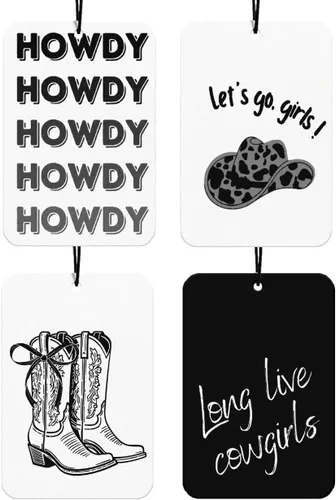 Black Bows - Ambientador occidental para automóvil, 4 piezas, Let's Go Girls Cowgirls Western accesorios para colgar para automóvil, decoración de