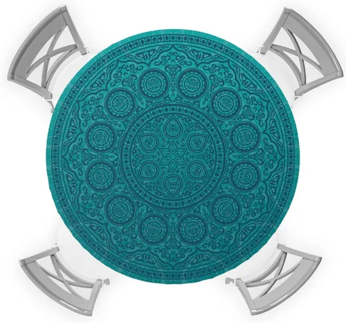 Miniatura 26 de SEVENBABU Mantel redondo de 36 a 44 pulgadas, mantel redondo de vinilo ajustable con borde elástico para fiestas al aire libre, color aguamarina
