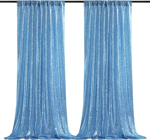 B-COOL Cortinas de Fondo de Lentejuelas Azul Bebé 2 Piezas 2ftx8ft Fotografía para Fiestas Fondo Brillante Cortinas para Prom Bodas Baby Shower