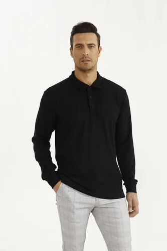 Miniatura 5 de GINGTTO Polo y suéter de manga larga para hombre ajuste delgado elástico casual elegante con botones