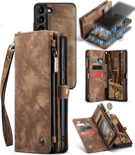 Miniatura 23 de Funda tipo cartera desmontable 2 en 1 para Samsung Galaxy S23 con tarjetero y funda de piel retro de alta calidad con tapa magnética, bolsillo