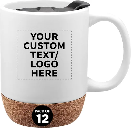 Miniatura 13 de Tazas de cerámica personalizadas Barista con fondo de corcho, 13 onzas, juego de 12/36/72, paquete personalizado a granel, perfecto para café, té