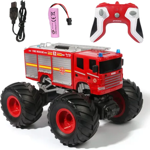 Miniatura 5 de Camión de Bomberos de Control Remoto Camión Monstruo Juguete, Camión de Bomberos RC 1/18, Camión de Carreras RC de Pasatiempo Todo Terreno de 2.4GHz
