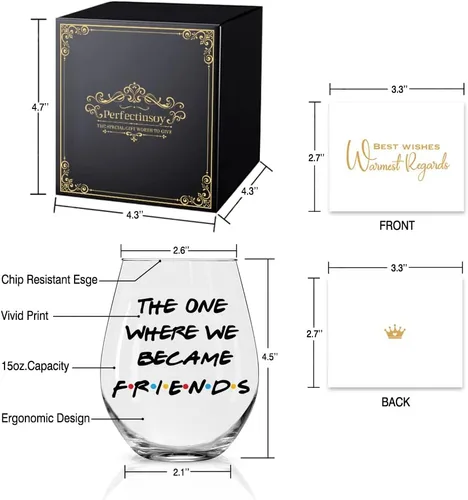 Miniatura 2 de Perfectinsoy The One Where We Became Friends - Caja de regalo de copa de vino, regalos de amistad para mujeres, copa de vino de amistad, regalo