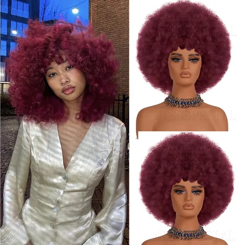 Miniatura 7 de Peluca afro rizada de los años 70 para mujeres negras, sin pegamento, pelucas afro grandes, con volumen y suaves de aspecto natural, peluca grande