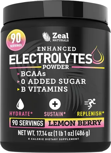 Zeal Electrolitos en Polvo - 90 Porciones | Polvo de Electrolitos Keto | Cero Azúcar, BCAAs, Vitaminas B | Potasio, Zinc, Magnesio | Bebida de