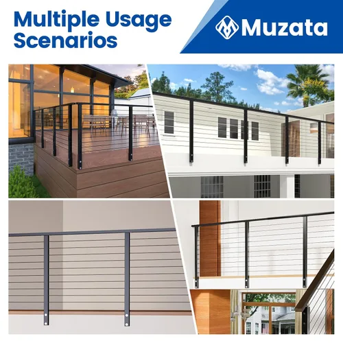 Miniatura 9 de Muzata Kit de barandilla de cable de acero inoxidable que ahorra espacio, perforado a nivel, para montaje lateral, 4 piezas, negro, 36 pulgadas