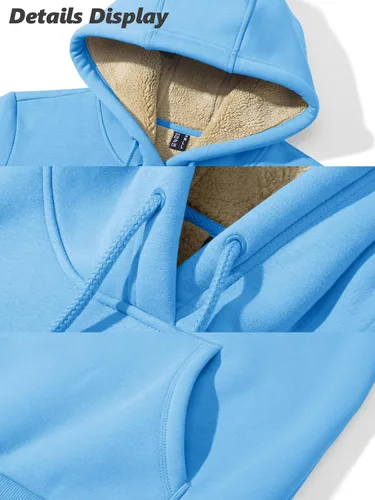 Miniatura 122 de MAGCOMSEN Sudaderas con capucha para mujer, con forro de sherpa, de vellón, para invierno, cálido, pesado, de algodón, con bolsillo