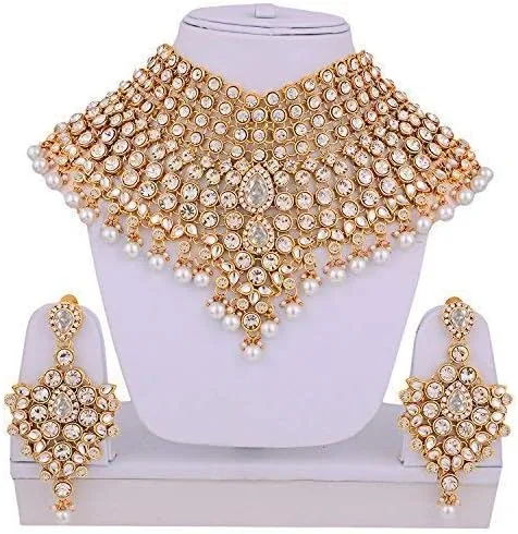 Miniatura 6 de Aheli Classic Bollywood Style Indian Bridal Choker Necklace Matha Patti Nose Ring Haath Phool Wedding Fashion Jewelry Set for Women (Blue)