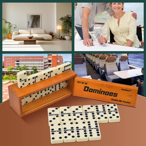Miniatura 5 de Conjunto de dominós para adultos, juego de dominós jumbo doble 6, juego de mesa clásico para adultos y personas mayores, dominó doble seis
