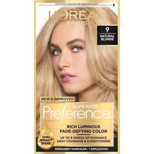 L'Oreal Paris Superior Preference - Tinte permanente luminoso que desafía la decoloración, tinte para el cabello hasta 9 semanas de resplandor, 09