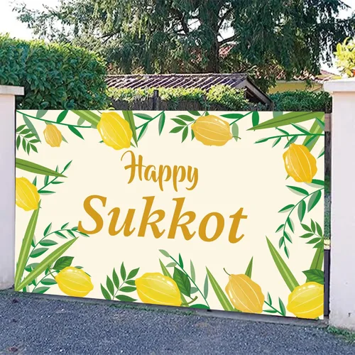 Miniatura 2 de Cartel de fondo de Happy Sukkot con 70.8 x 43.3 pulgadas, pancarta de fondo de Happy Sukkah, fondo de fotografía judía Etrog Lulav para cabina