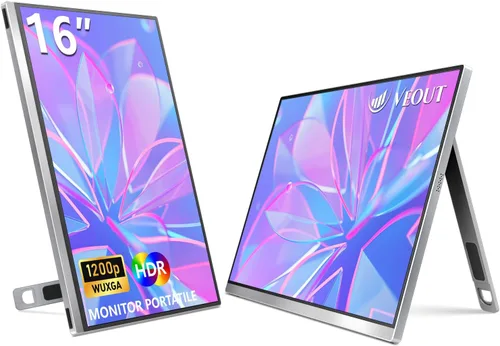 Miniatura 12 de Veout Monitor portátil de 16 pulgadas para laptop, pantalla externa de viaje FHD IPS de 1920 x 1200P, doble USB-C y mini-HDMI, filtro de luz azul