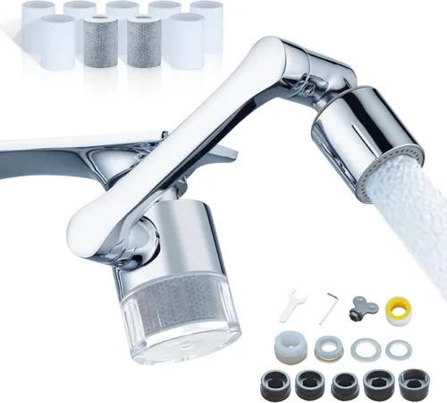 ATQ Filtro de Agua para Extensor de Grifo de Fregadero Aireador, Reduce el Cloro 1080° Giratorio 2 Modos Accesorio de Rociado para cocina/Baño/Niños
