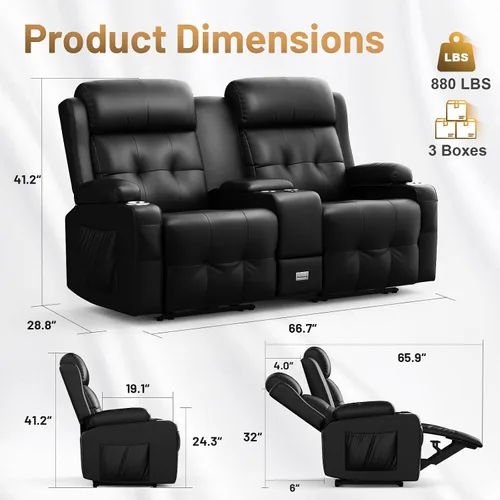 Miniatura 5 de Juego de sofá reclinable, reclinables pegados a la pared para RV con loveseat reclinable y silla individual, juego de sofá reclinable para cine