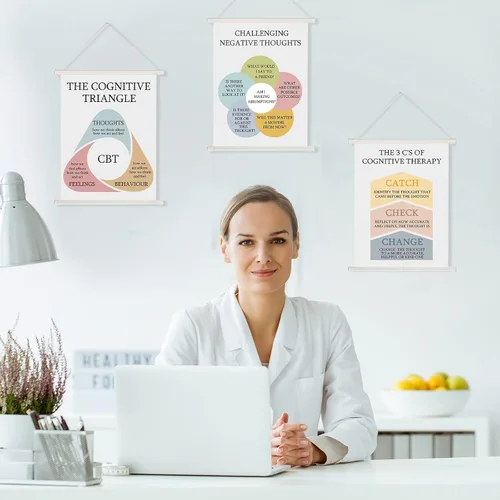 Miniatura 5 de Gersoniel 3 piezas desafiantes pensamientos negativos terapia, decoración de oficina, pósteres de salud mental, carteles calmantes de esquina
