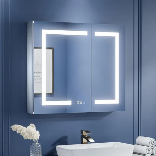 Miniatura 17 de ExBrite Botiquín de baño con iluminación LED con espejo, 24 x 30 pulgadas, empotrado o montaje en superficie, antivaho, atenuación continua, ajuste