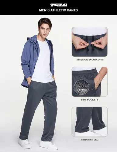 Miniatura 5 de TSLA Pantalones deportivos de senderismo para hombre, elásticos, pantalones rectos, pantalones deportivos ligeros con bolsillos laterales