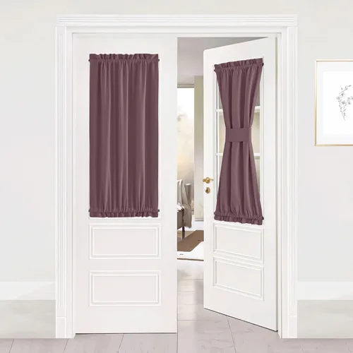 Miniatura 87 de NICETOWN Cortinas opacas unicolor con aislamiento térmico para puerta francesa, granja, oscurecimiento de habitación, puertas y ventanas de Marrón