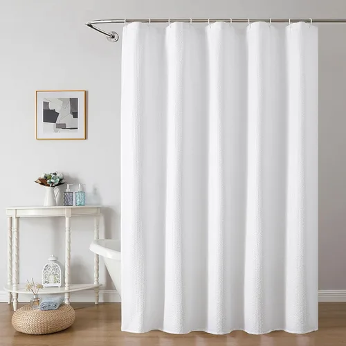 Miniatura 70 de OWENIE Cortina de ducha blanca para baño, 96 pulgadas, extra larga, elegante cortina de ducha de tela texturizada en relieve 3D, repelente al agua