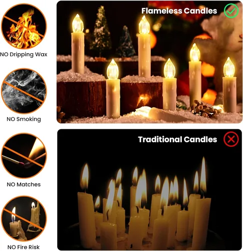 Miniatura 5 de JOSU Velas sin llama, 12 luces LED parpadeantes, funciona con pilas, con temporizador y clips remotos, velas cónicas de ventana blanca cálida