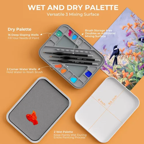 Miniatura 4 de Nicpro Kit de pintura en miniatura con paleta húmeda y 11 pinceles de pintura para detalles, cepillo seco, 100 piezas de papel de paleta húmeda, 4