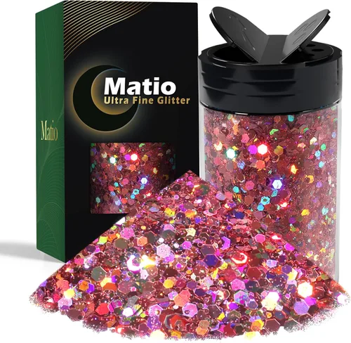 Miniatura 21 de Matio Purpurina gruesa de 7.8 onzas / 7.76 oz de color blanco luna, polvo de purpurina ultrafina, mezcla de copos de PET gruesos, lentejuelas