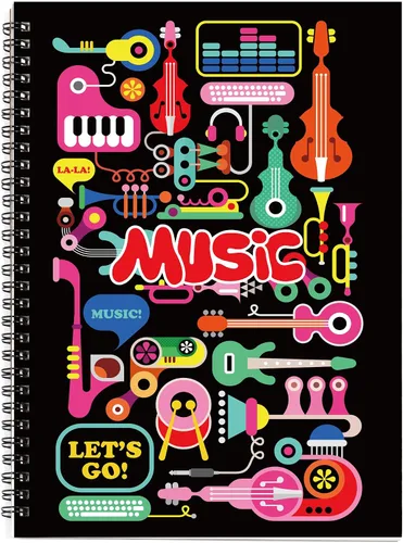 Miniatura 9 de Cuaderno con hojas en blanco para música, composición, manuscrito, con diseño de teclado de piano, 50 hojas, 26 x 19 cm., negro (Black Piano)