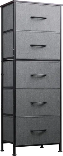 Miniatura 9 de WLIVE Cómoda de tela, cómodas altas de 5 cajones para dormitorio, organizador de cómoda de almacenamiento con cajones de tela, parte superior