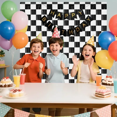 Miniatura 5 de PintreeLand 2 piezas de cortinas de papel de aluminio con flecos de autos de carreras 3.28x6.56 pies, decoración de telones de fondo de fiesta a
