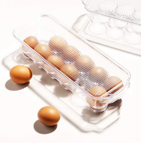 Miniatura 3 de JAMOR Caja de almacenamiento de huevos de 12 rejillas para refrigerador, bandeja para huevos con tapa, estante apilable para huevos, caja
