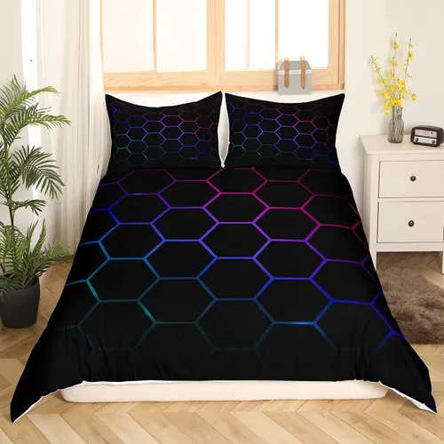 Miniatura 24 de Funda de edredón de panal para niños, hombres y niñas, juego de ropa de cama moderno con temática geométrica hexagonal, diseño de cuadrícula