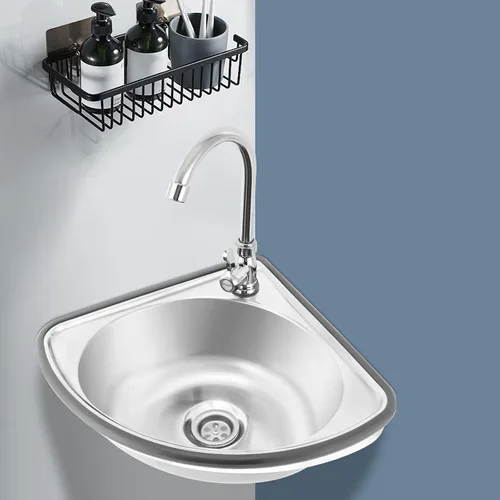Miniatura 4 de Fregadero de caída con grifo y tubo de entrada, fregadero de cocina de acero inoxidable de esquina triangular para cocina y baño, lavabo de encimera
