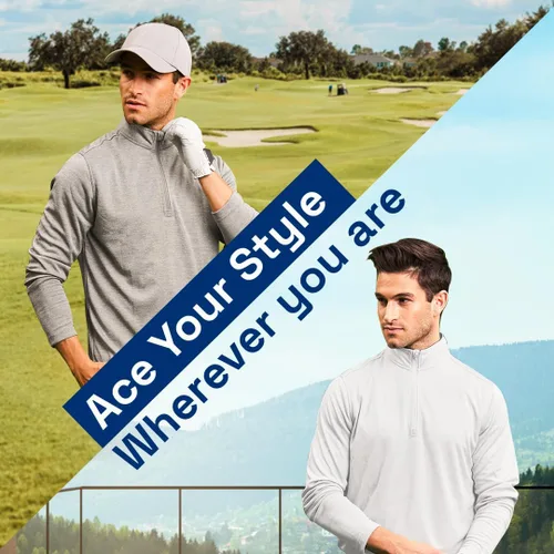 Miniatura 8 de Long Sleeve Golf Shirt Men 14 Zip Pullover Mens Long Sleeve Sun Protection Shirts UPF 50 Lightweight Athletic Pullover