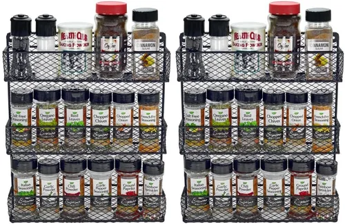 Estante para especias de montaje en pared, estante organizador de almacenamiento de cocina de 3 niveles, diseño que ahorra espacio, incluye 2