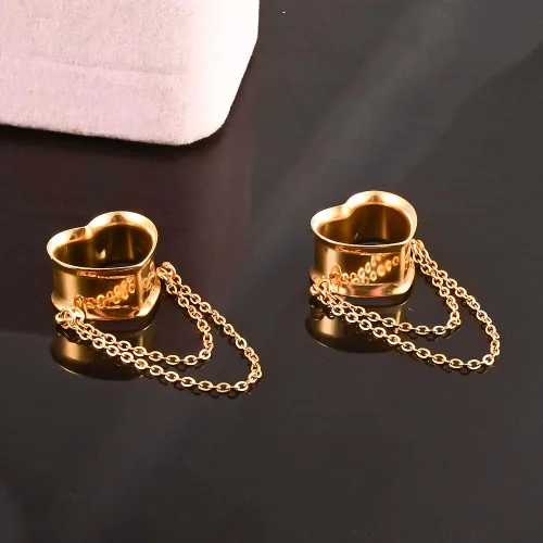 Miniatura 4 de Vankula 2 cadenas de corazón elegantes hipoalergénico de acero inoxidable de 0.07 onzas (0.07 onzas), tapones de oreja, túneles, expansor