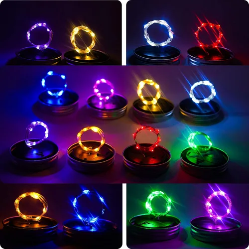 Miniatura 7 de Luces solares mejoradas para frascos, paquete de 8 unidades, 10 LED, impermeables, para frascos de luciérnaga, luces con ganchos