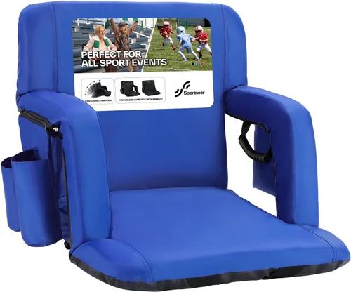 Miniatura 20 de Sportneer - Asientos de estadio para gradas con respaldo, asiento de estadio reclinable y portátil con un grueso cojín acolchado, con respaldo