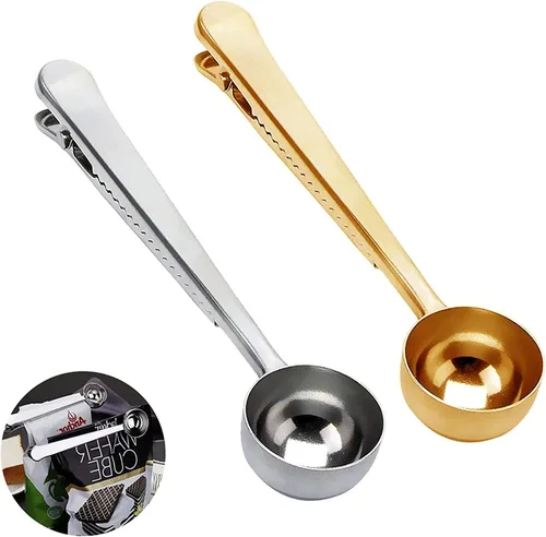 Miniatura 8 de Cuchara de café con clip de cucharada de acero inoxidable Cuchara de café con mango largo multifunción Bolsa de sellado Clip para té, café, proteína